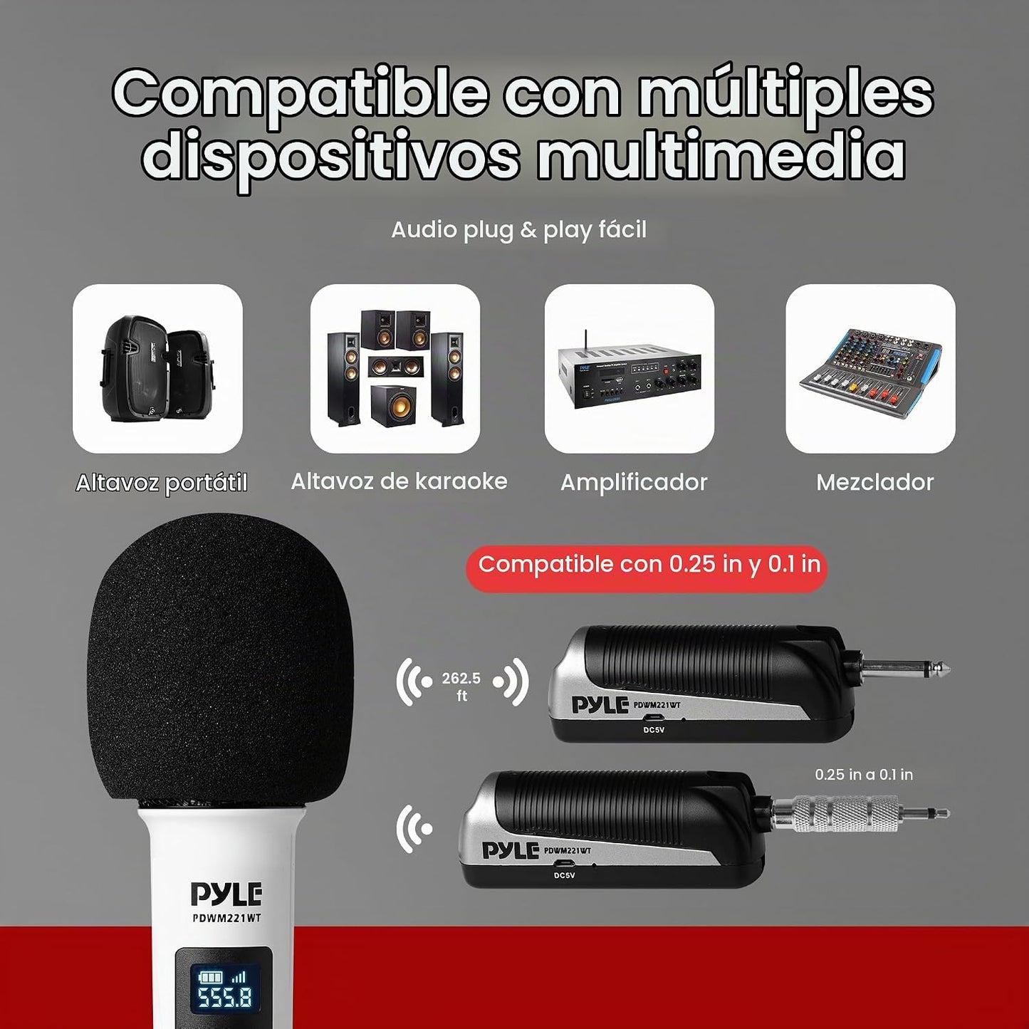 Sistema de micrófono inalámbrico de 4 canales, sistema receptor de...