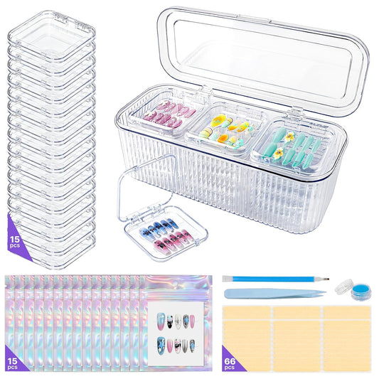 Juego de organizador de almacenamiento de uñas a presión, 15 fundas...