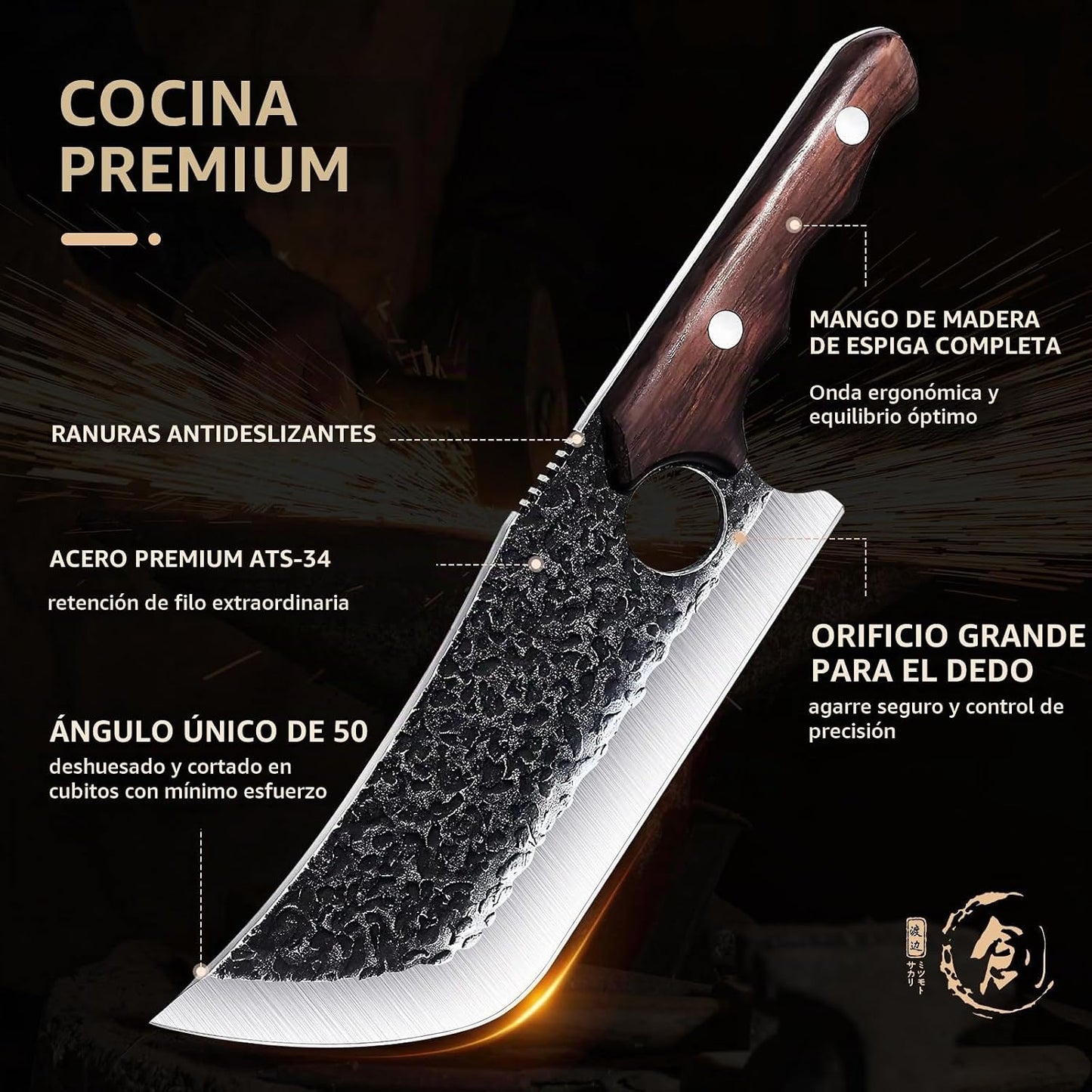DRGSKL Cuchillo de carnicero forjado a mano con funda de cinturón y...