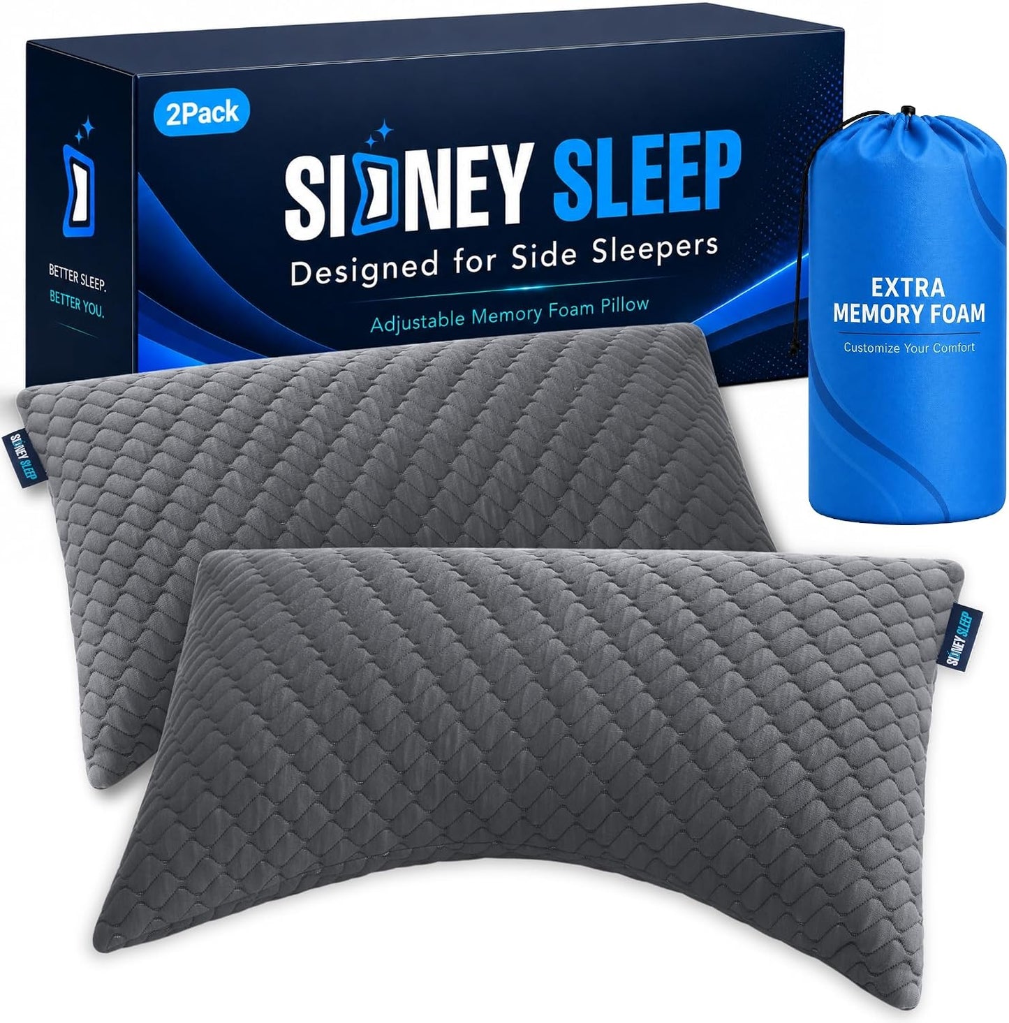 Sidney Sleep Juego de 2 almohadas de cama tamaño Queen para persona...