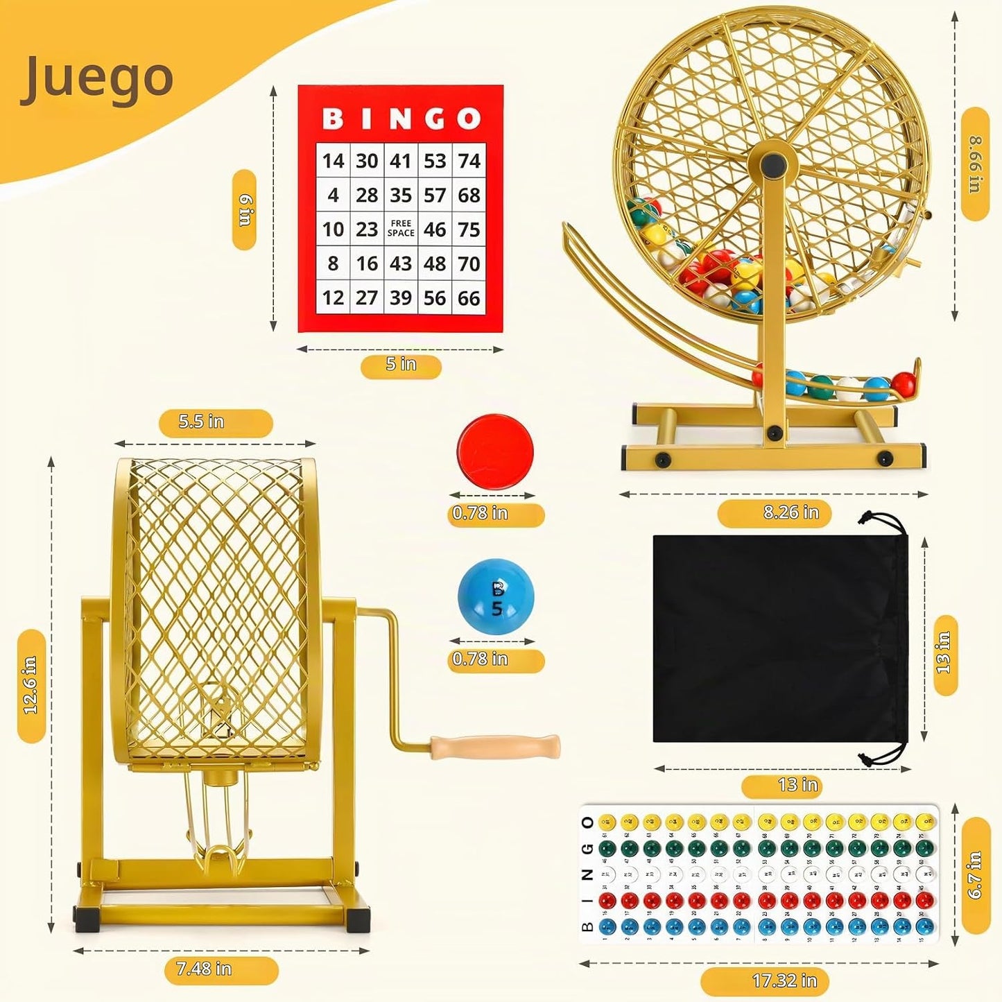 AugFir Juegos de bingo de 12.6 pulgadas de alto con jaula de acero,...