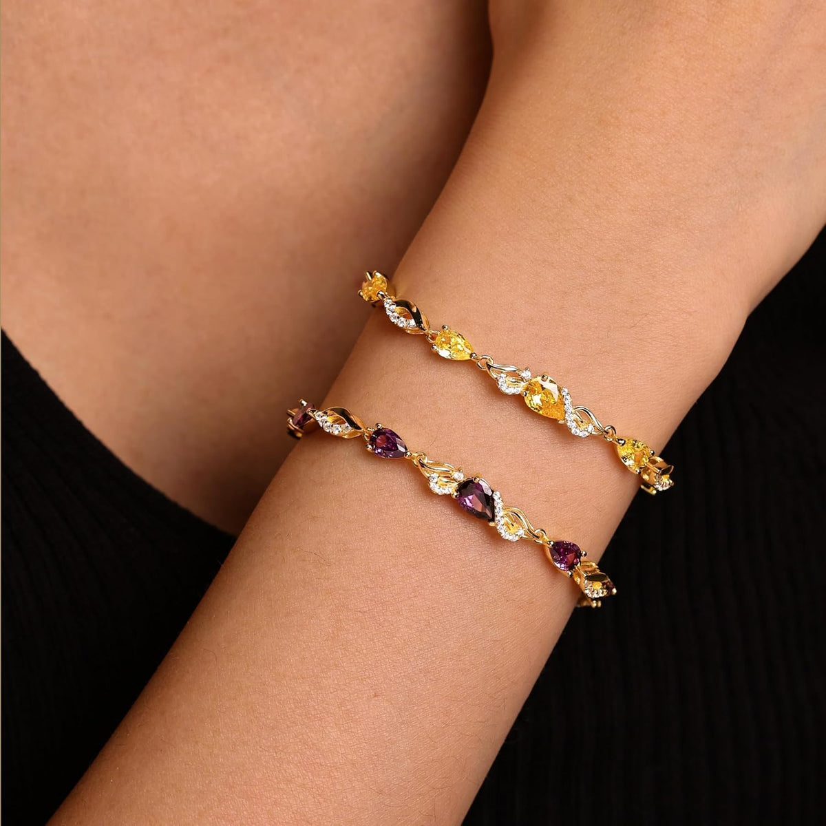 FANCIME Pulsera de tenis ajustable con piedra natal para mujer | Di...