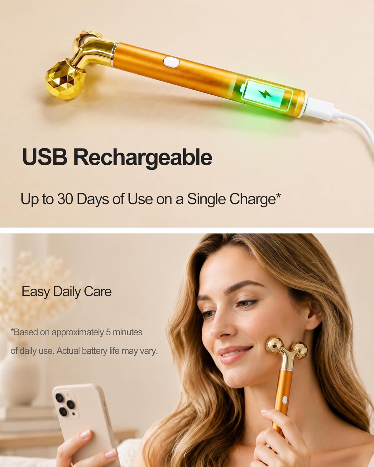 Amirce Rodillo masajeador facial recargable, masajeador facial con...