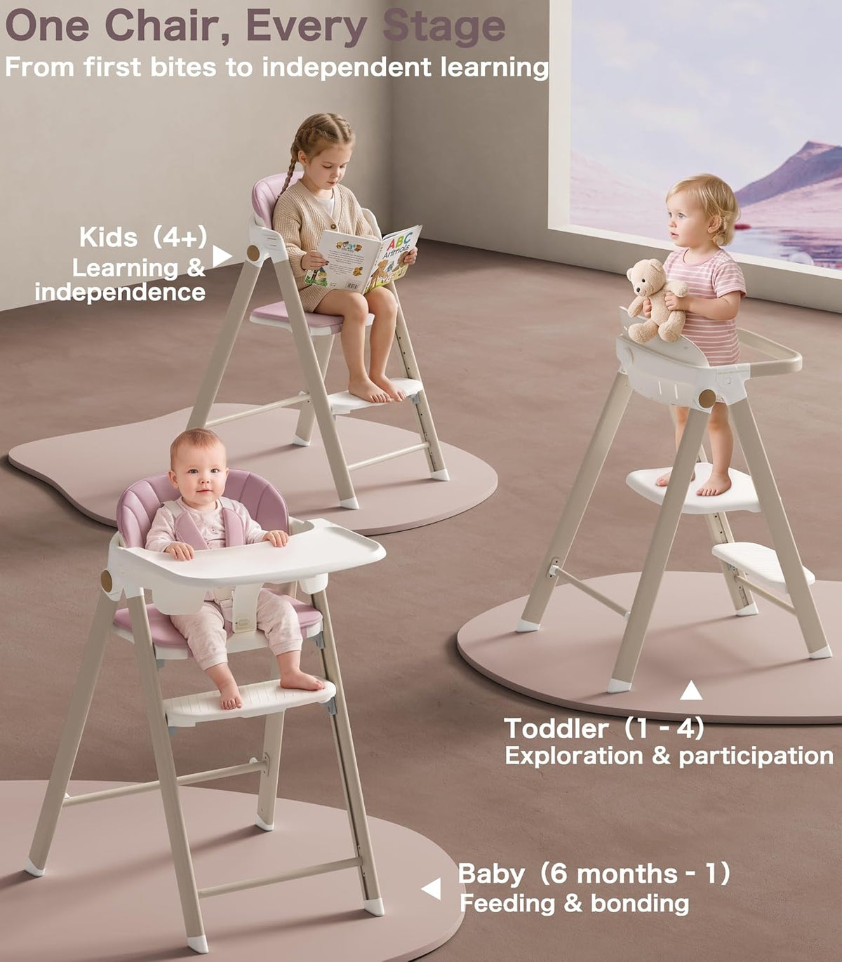Silla alta plegable para bebé y torre de pie para niñas mayores de...