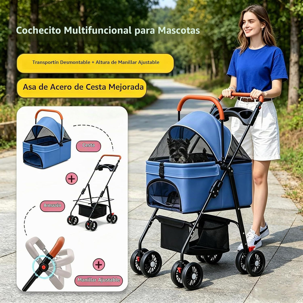 YYW Cochecito para mascotas para perros y gatos pequeños, 3 en 1 pl...