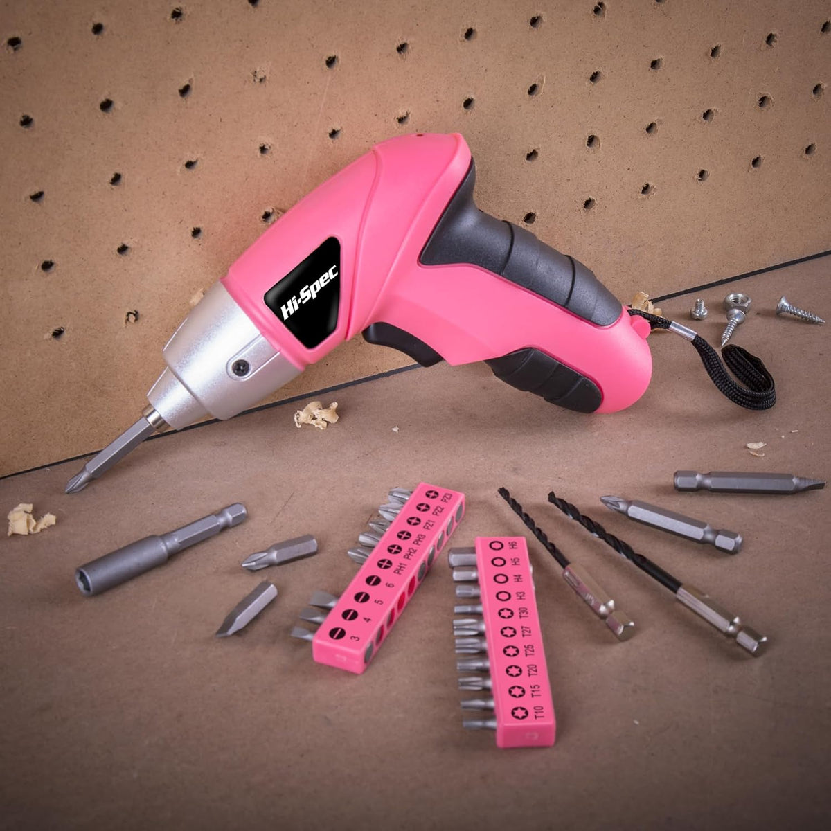 Hi-Spec Destornillador eléctrico 27pc 3.6V rosa USB pequeño juego d...