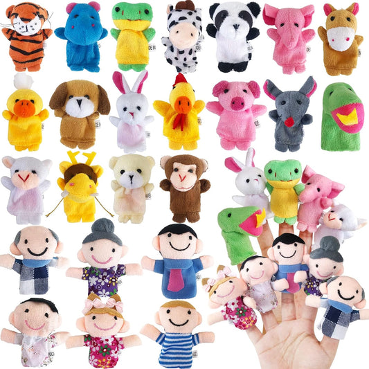 Juego de 24 marionetas de dedo, juguetes de peluche suave para niño...