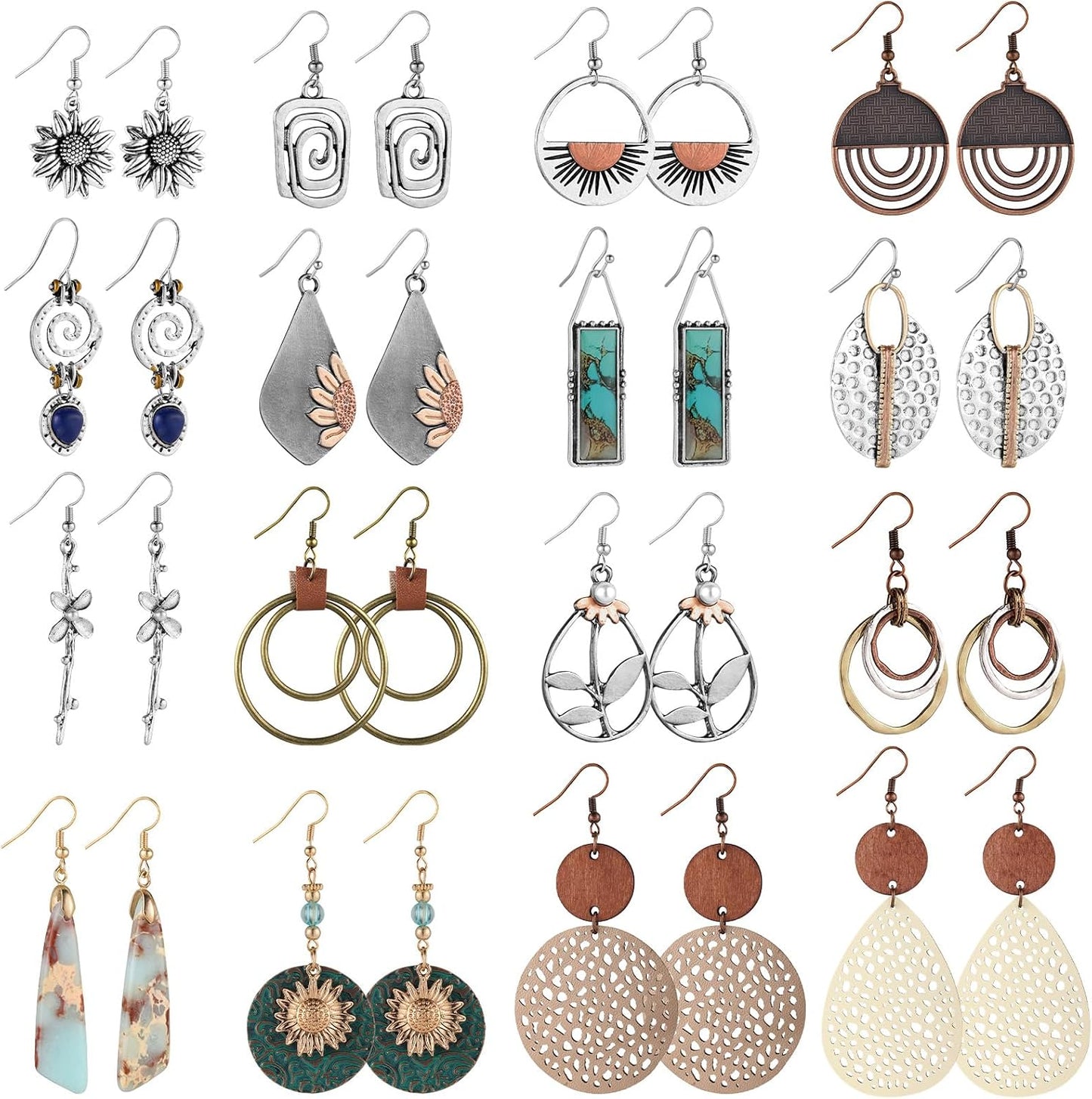 16 pares de aretes para mujeres de moda, Funtopia aretes bohemios c...