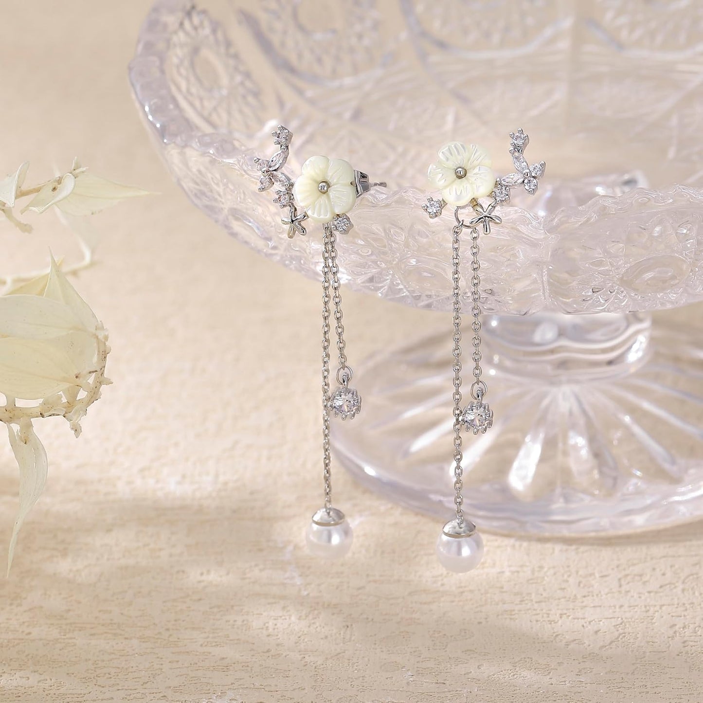Aretes colgantes de perlas para mujer, cadena larga de enhebrador,...