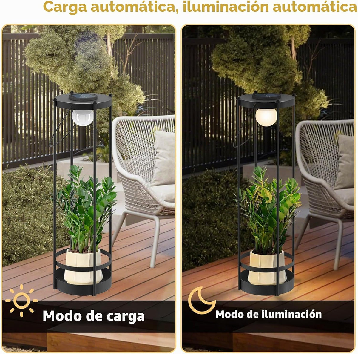 Lapsnail Lámpara de pie solar para exteriores con soporte para plan...