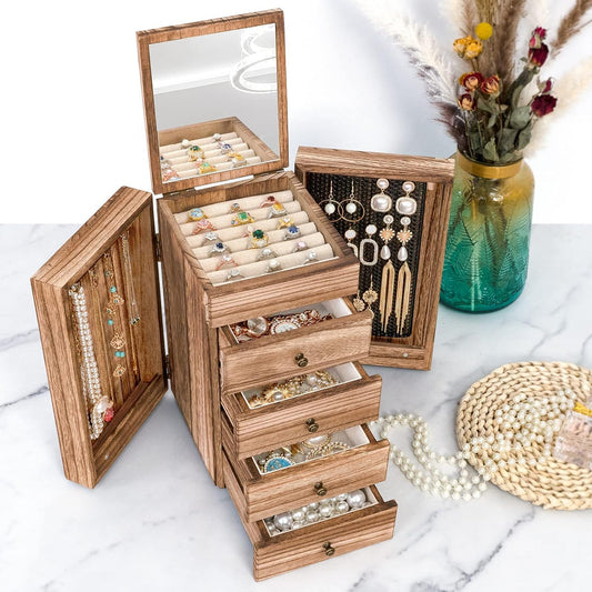 Meangood - Joyero de madera para mujeres, caja organizadora grande...