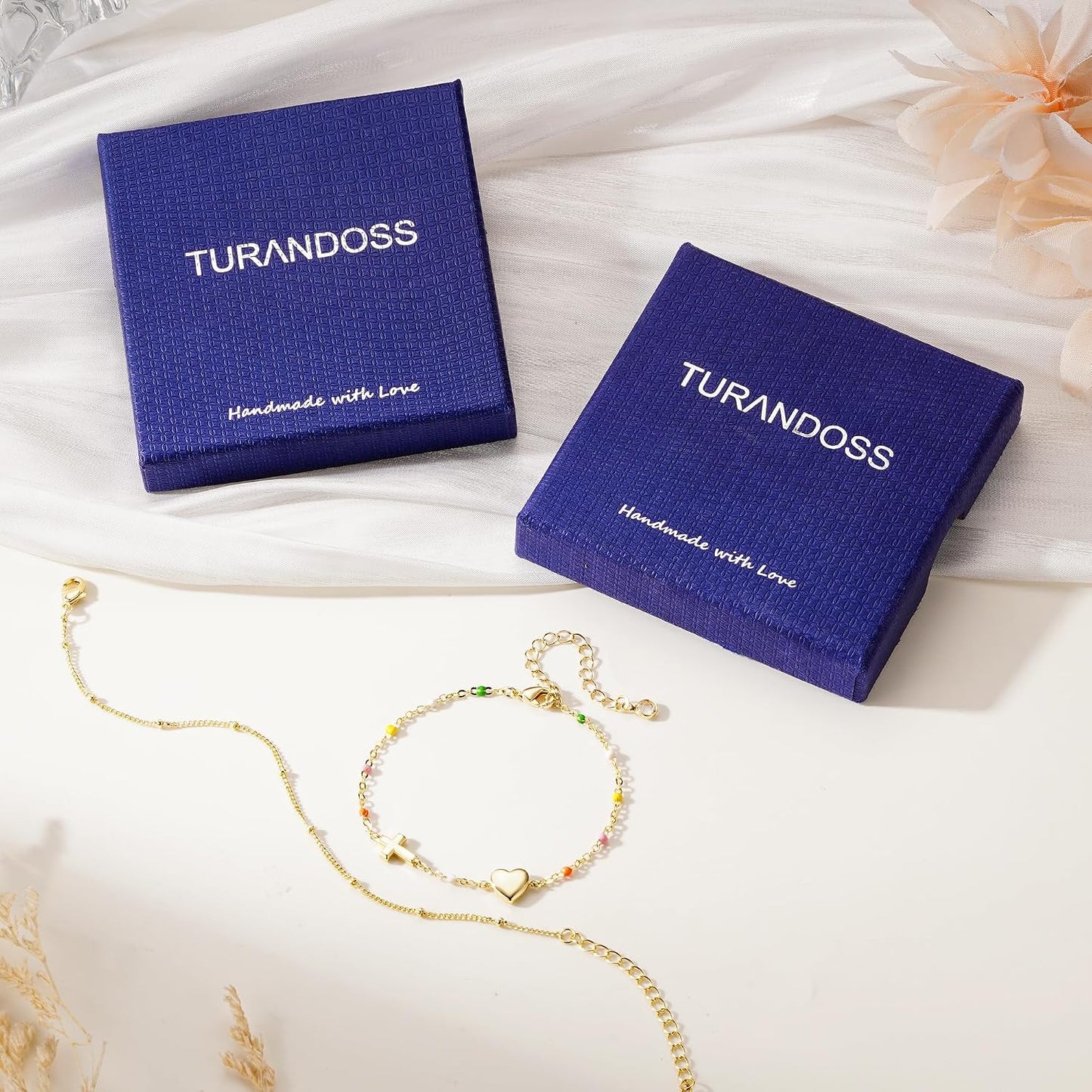 Turandoss Pulsera de cruz para mujer, chapada en oro de 14 quilates...