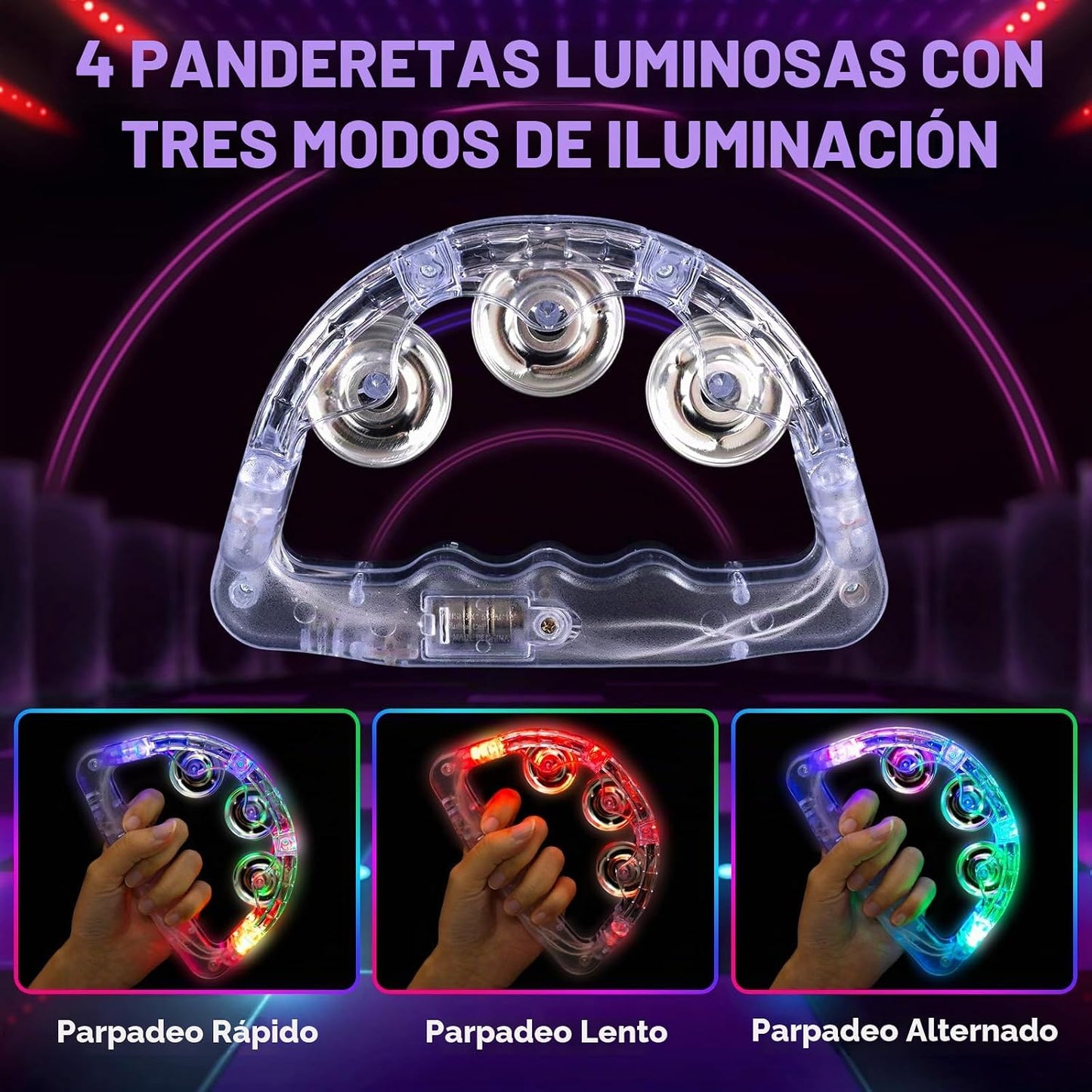 Panderetas musicales con luz LED: pandereta intermitente que brilla...
