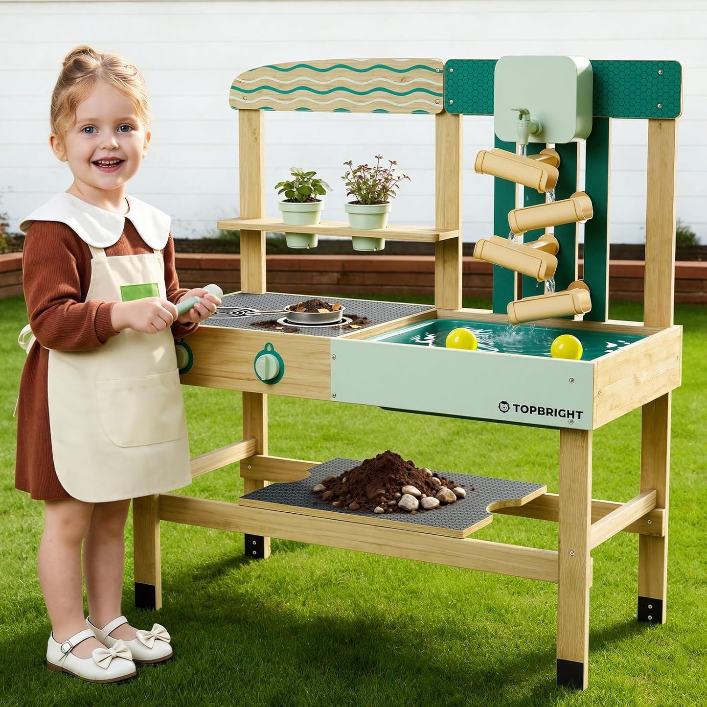 TOP BRIGHT Cocina de barro 4 en 1 para niños, casa de juegos al air...