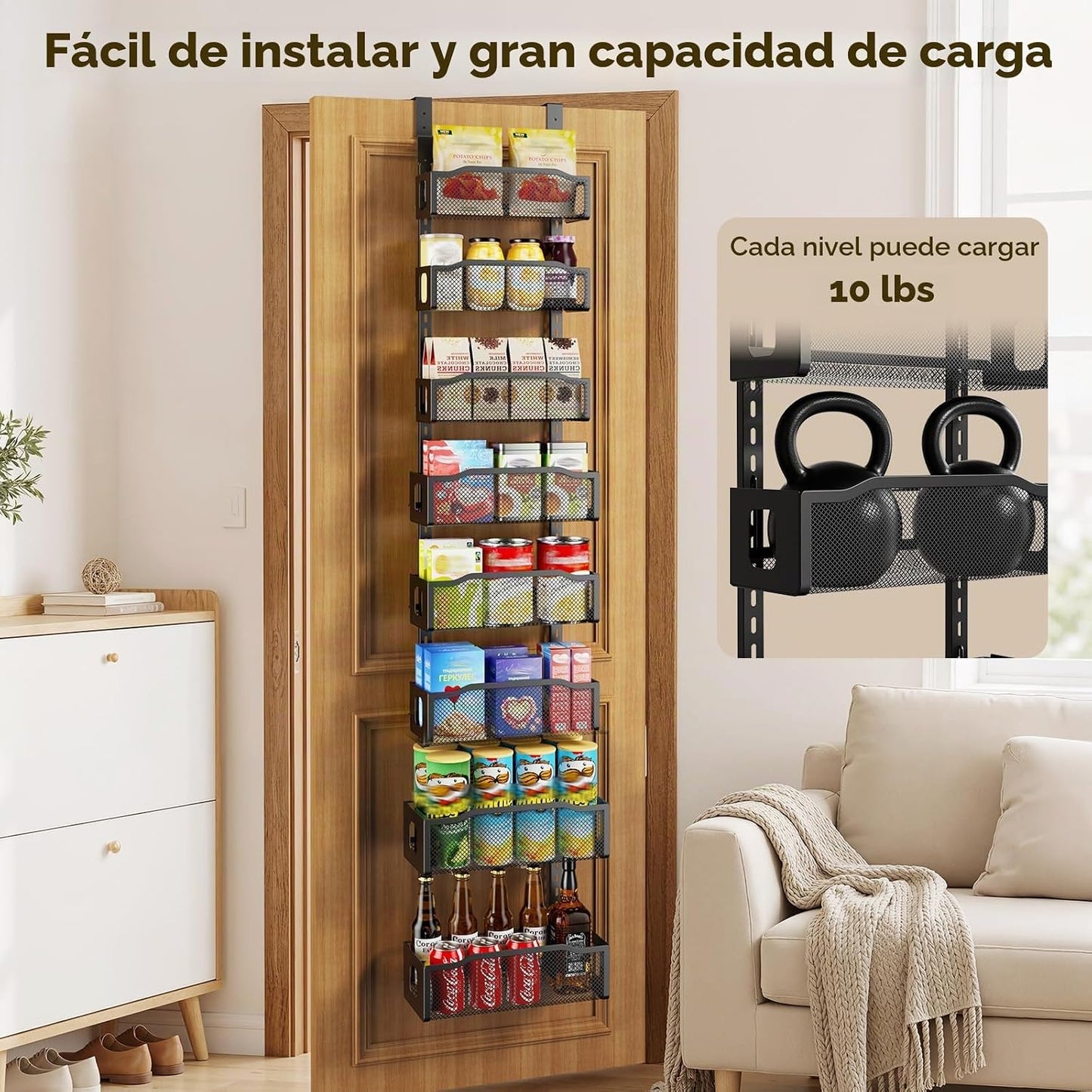 Delamu Organizador de despensa de 8 niveles sobre la puerta, 2 en 1...