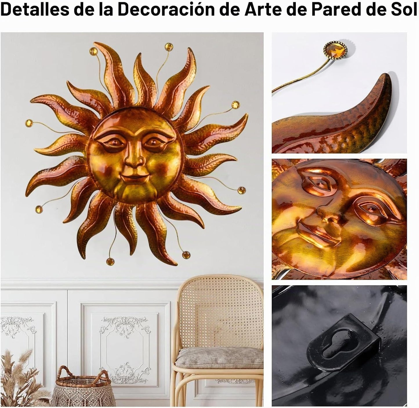 Decoración de pared de sol de metal para exteriores, 26 pulgadas, d...