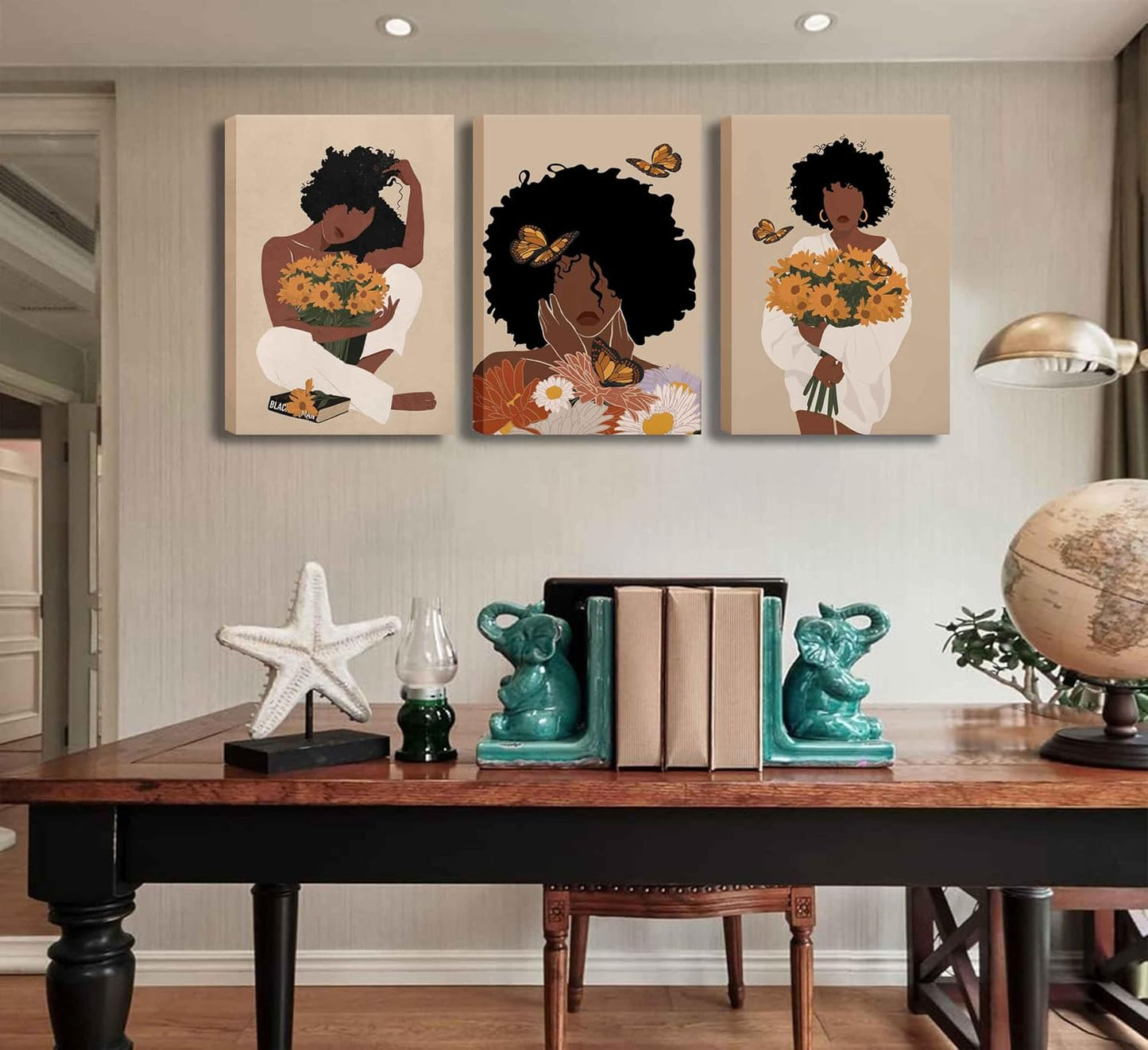 3 piezas de arte de pared de mujer negra, pósters boho de chica neg...