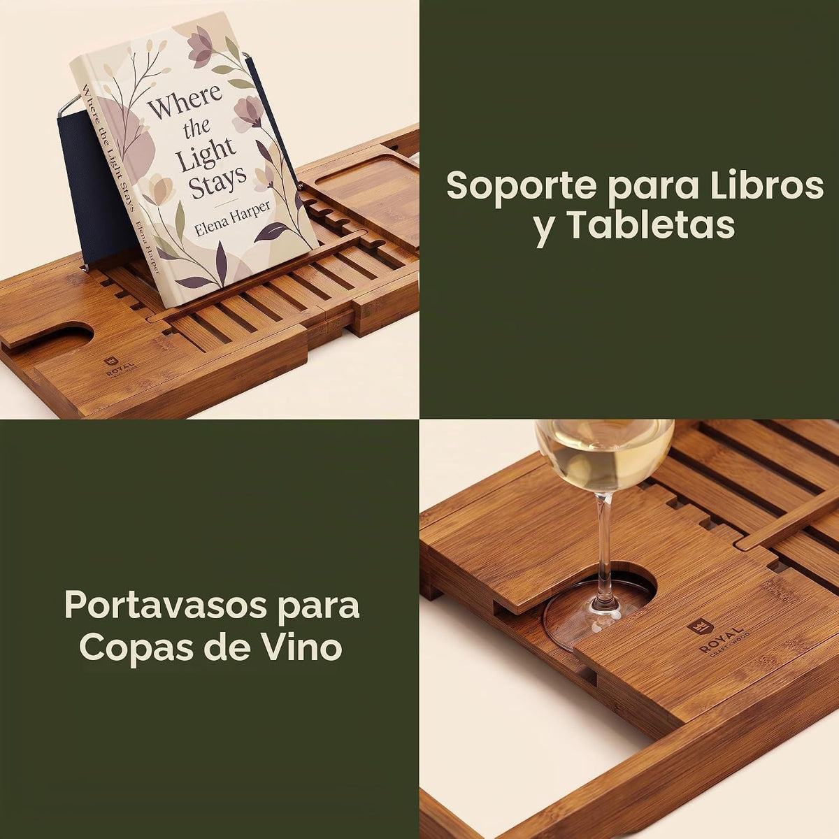 ROYAL CRAFT WOOD Bandeja de bañera plegable de alta calidad, bandej...