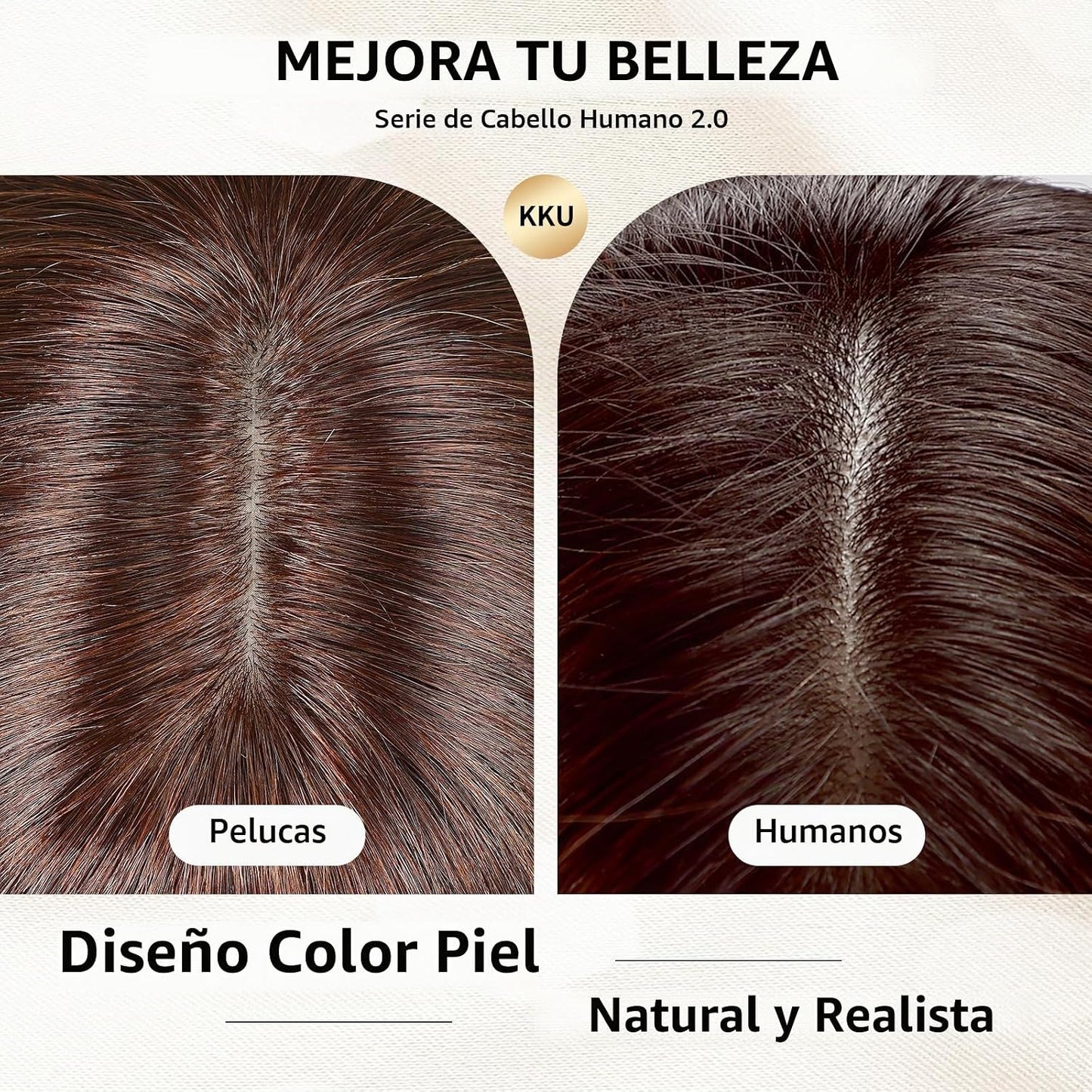 KKU Pelucas de cabello humano de 12 pulgadas color marrón oscuro pa...