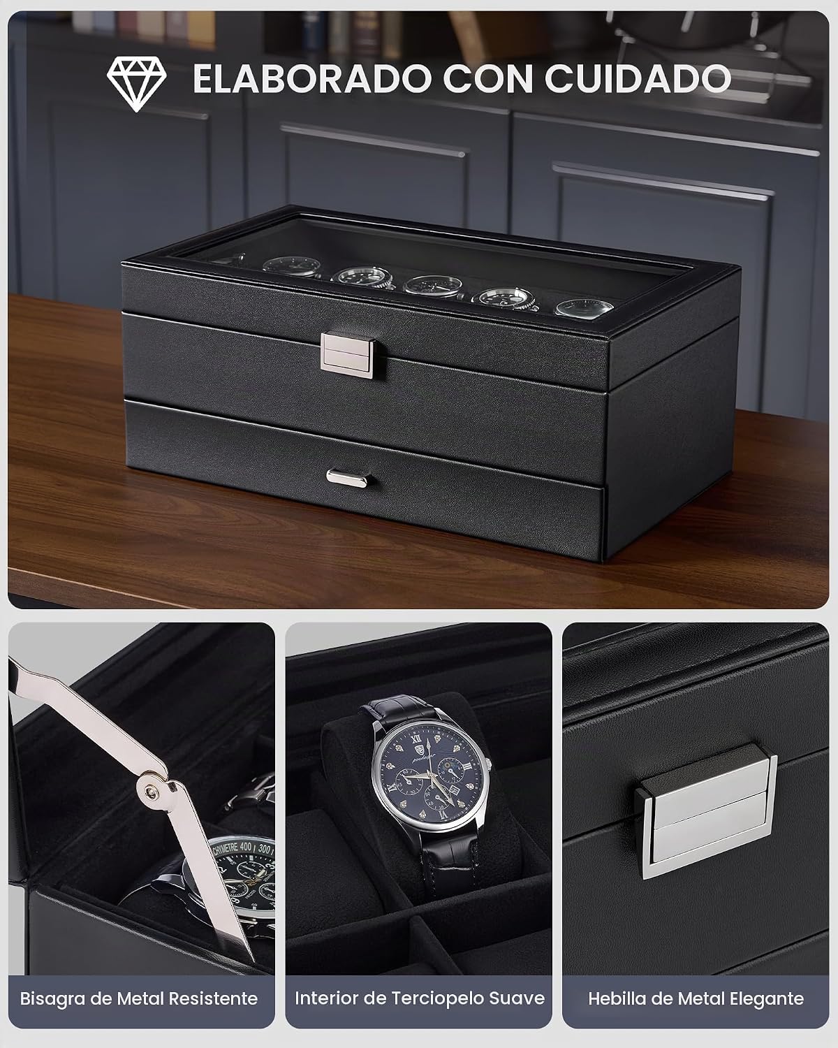 Lolalet Estuche para Reloj para Hombre, Joyero para Hombre con 12 R...