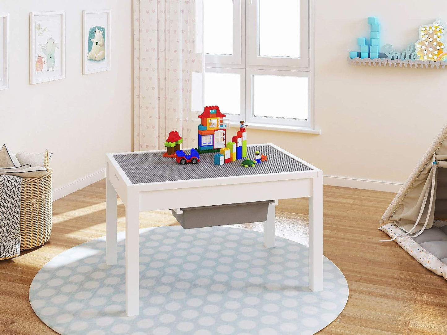 UTEX KIDS Mesa de actividades grande 2 en 1 para niños con almacena...