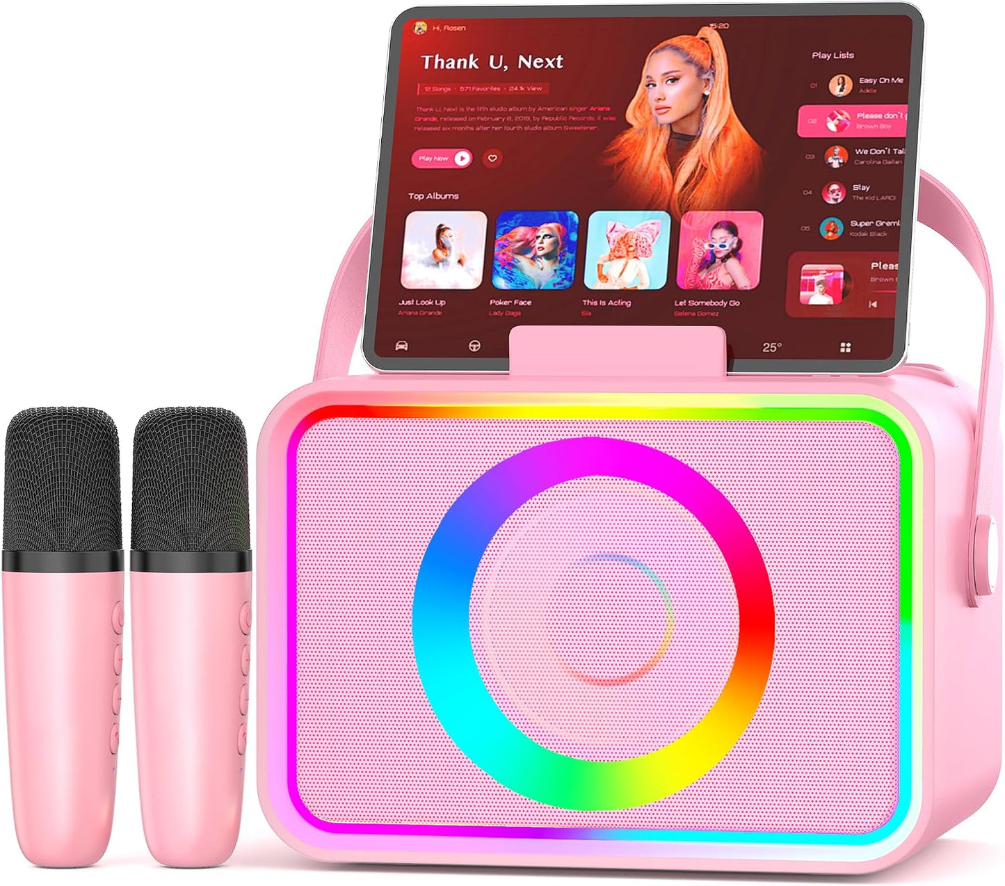 Máquina de karaoke, altavoz Bluetooth portátil con 2 micrófonos ina...