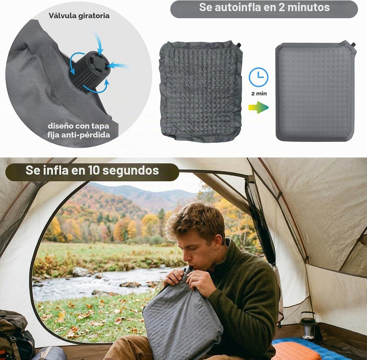 Tadpole Jump Cojín portátil autoinflable para asiento de estadio, a...