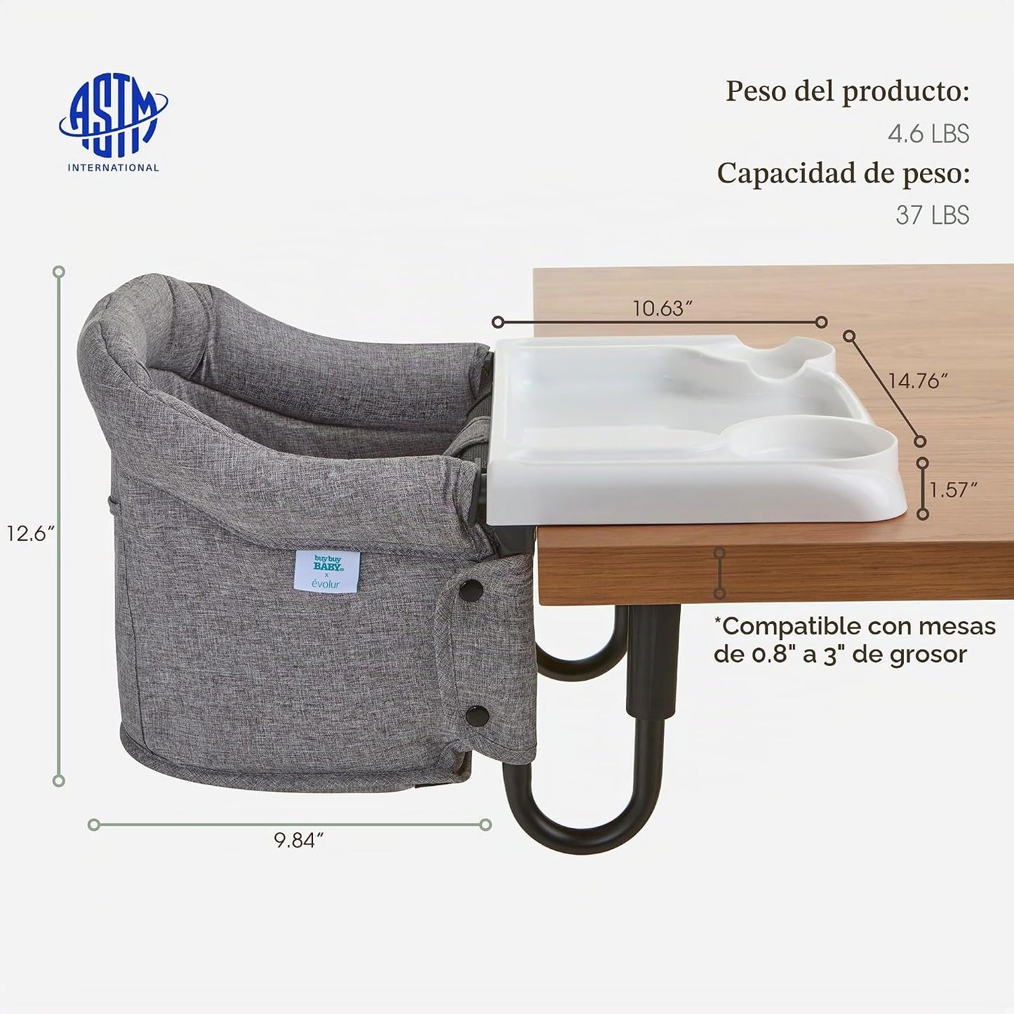 Evolur Silla alta para bebé de gancho, asiento de comedor portátil...