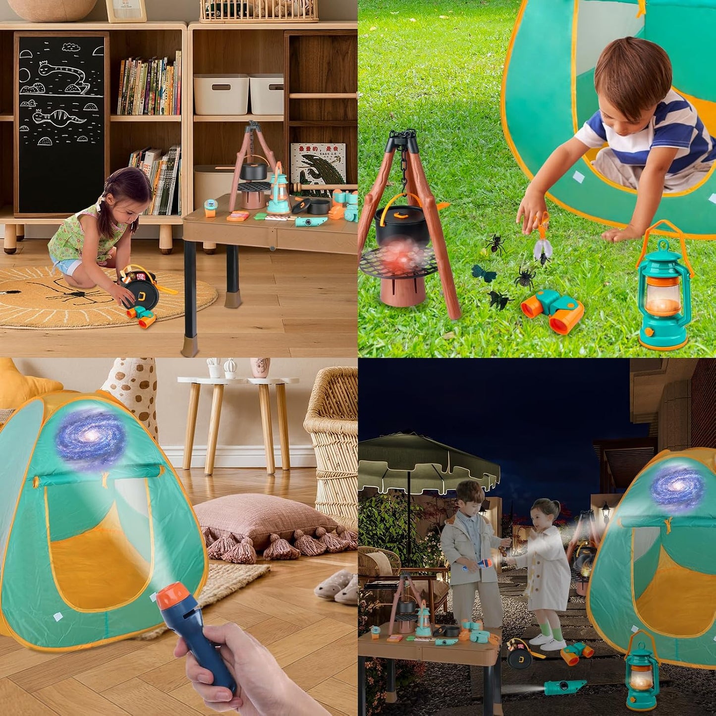 Qtioucp - Juego de campamento para niños de 50 piezas con mesa pleg...