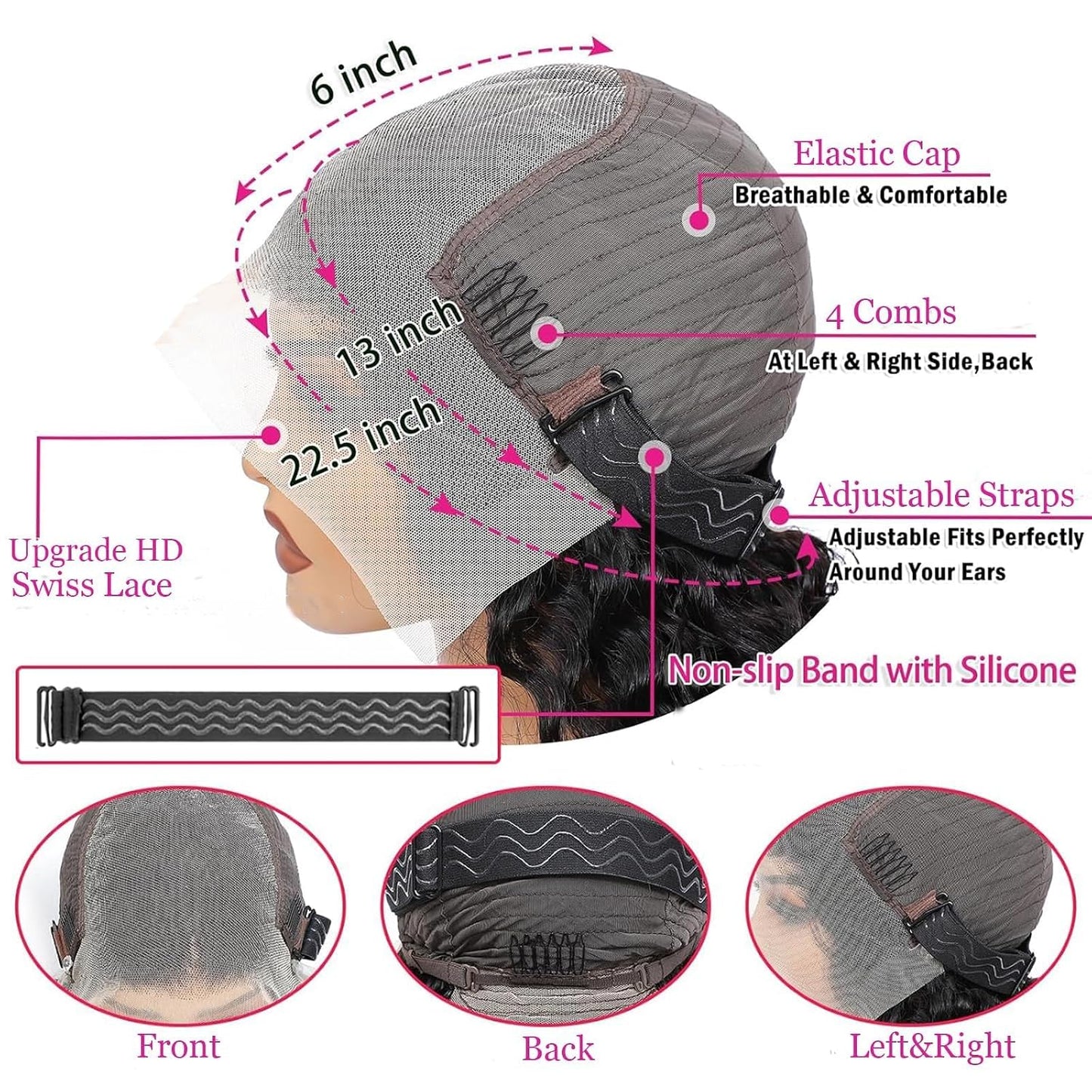KVFCT Pelucas de cabello humano rizado con encaje frontal HD de 13...