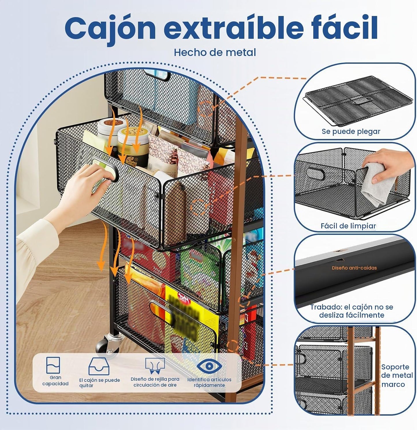 Goovilla Carrito de cocina con cajones, ruedas bloqueables con tapa...