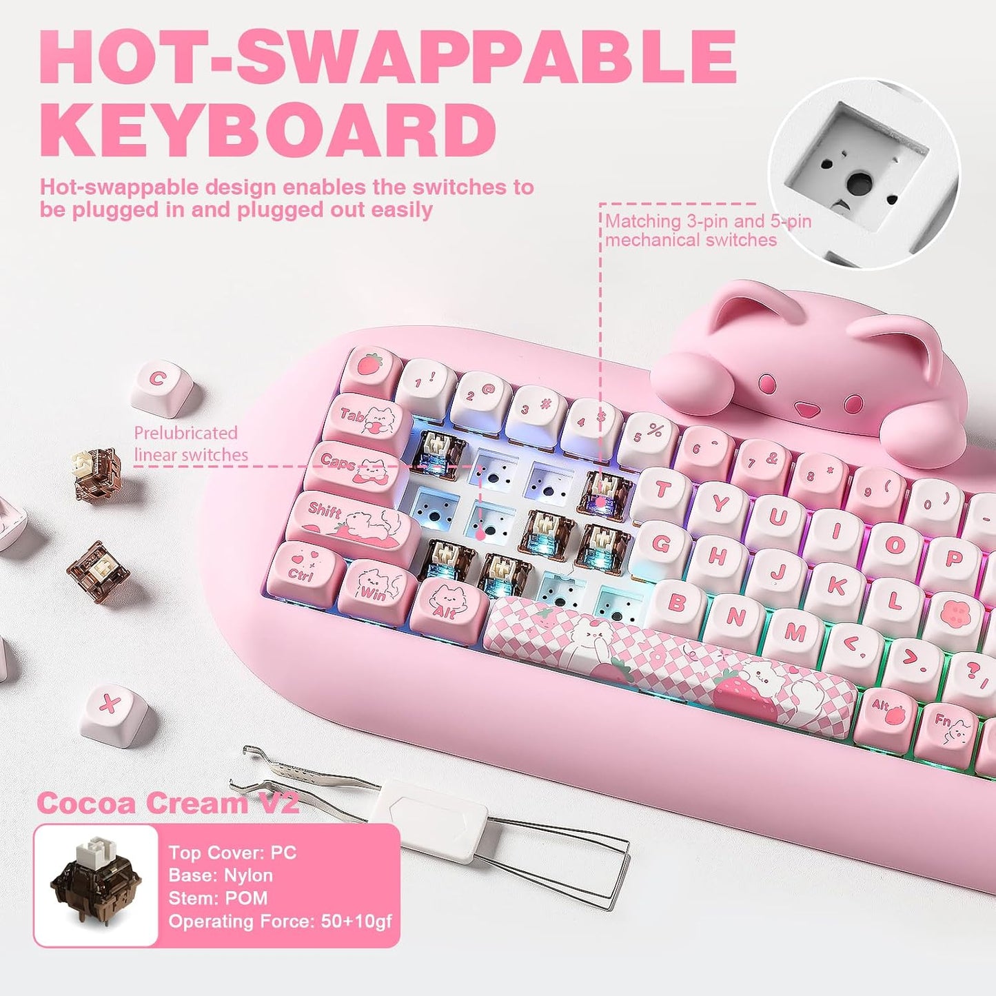 YUNZII Teclado mecánico inalámbrico C68, 65% de diseño, intercambio...