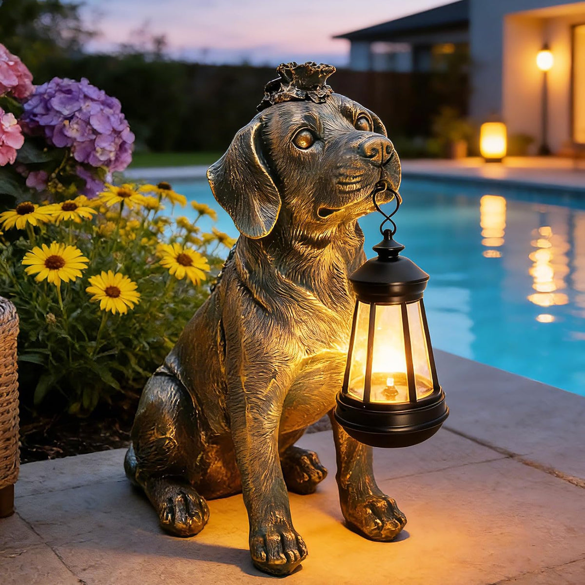 Estatua de jardín con decoración de perro con luces solares de 11 p...