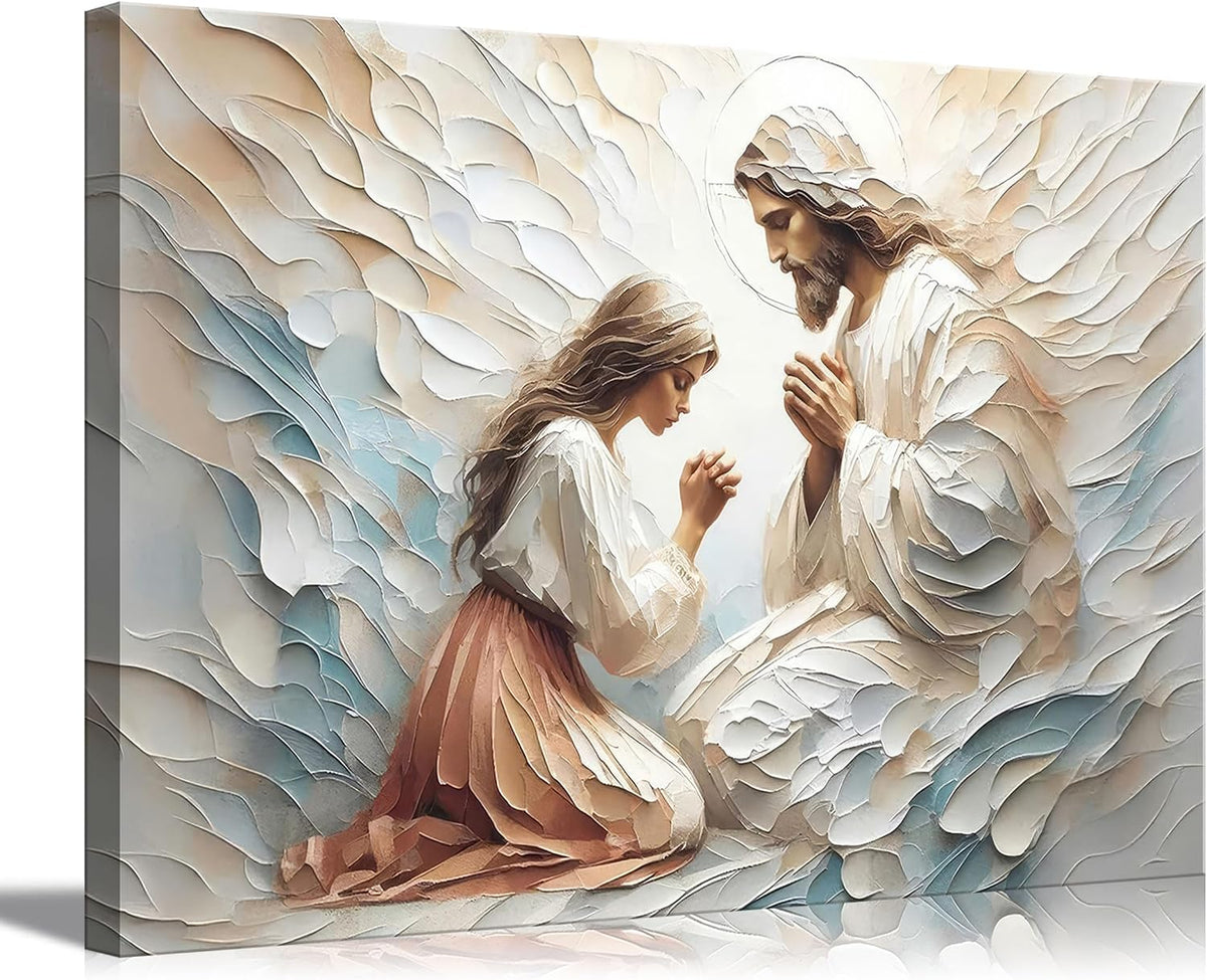 Lienzo de oración de Jesús y mujer, arte de pared Jesús sana a una...