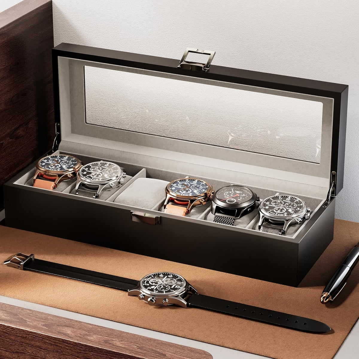 ProCase Caja de reloj de madera para hombre, estuche de exhibición...
