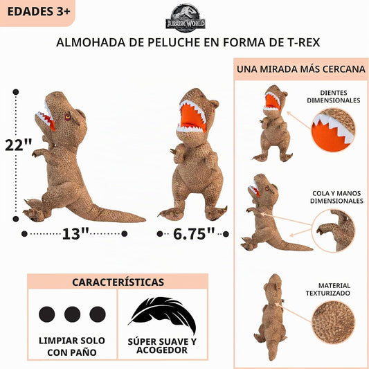 Jurassic World Dominion Rexy T-Rex - Almohada de peluche para niños...