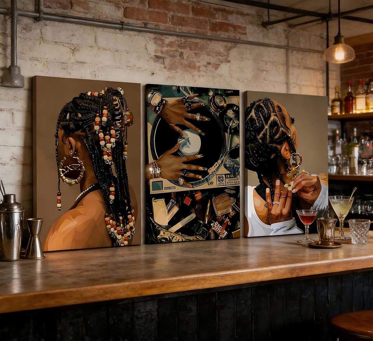 3 piezas de arte de pared en lienzo de mujer negra, arte bohemio, p...