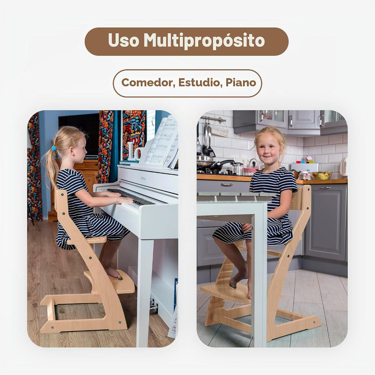 FORNEL Silla alta de madera para bebés y niños pequeños, altura aju...