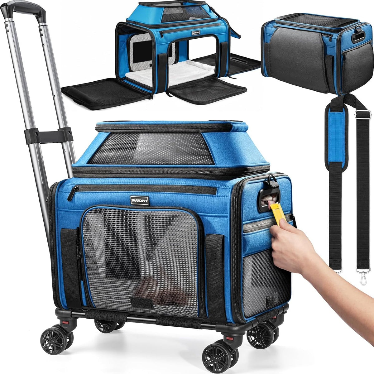Transportador de mascotas extensible superior con ruedas, ventana p...