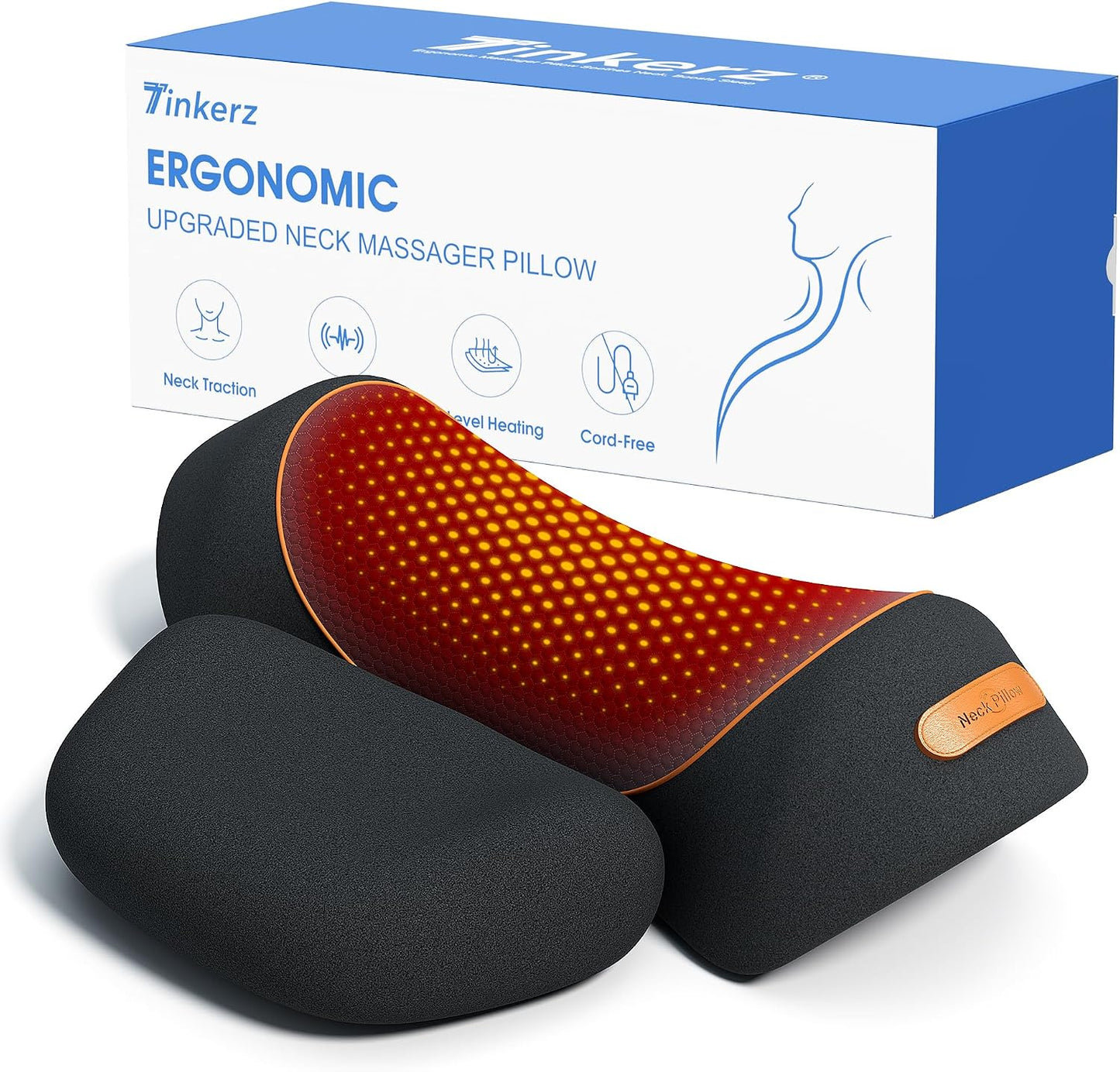 Almohada masajeadora de cuello inalámbrica 3 en 1 con calor, vibrac...