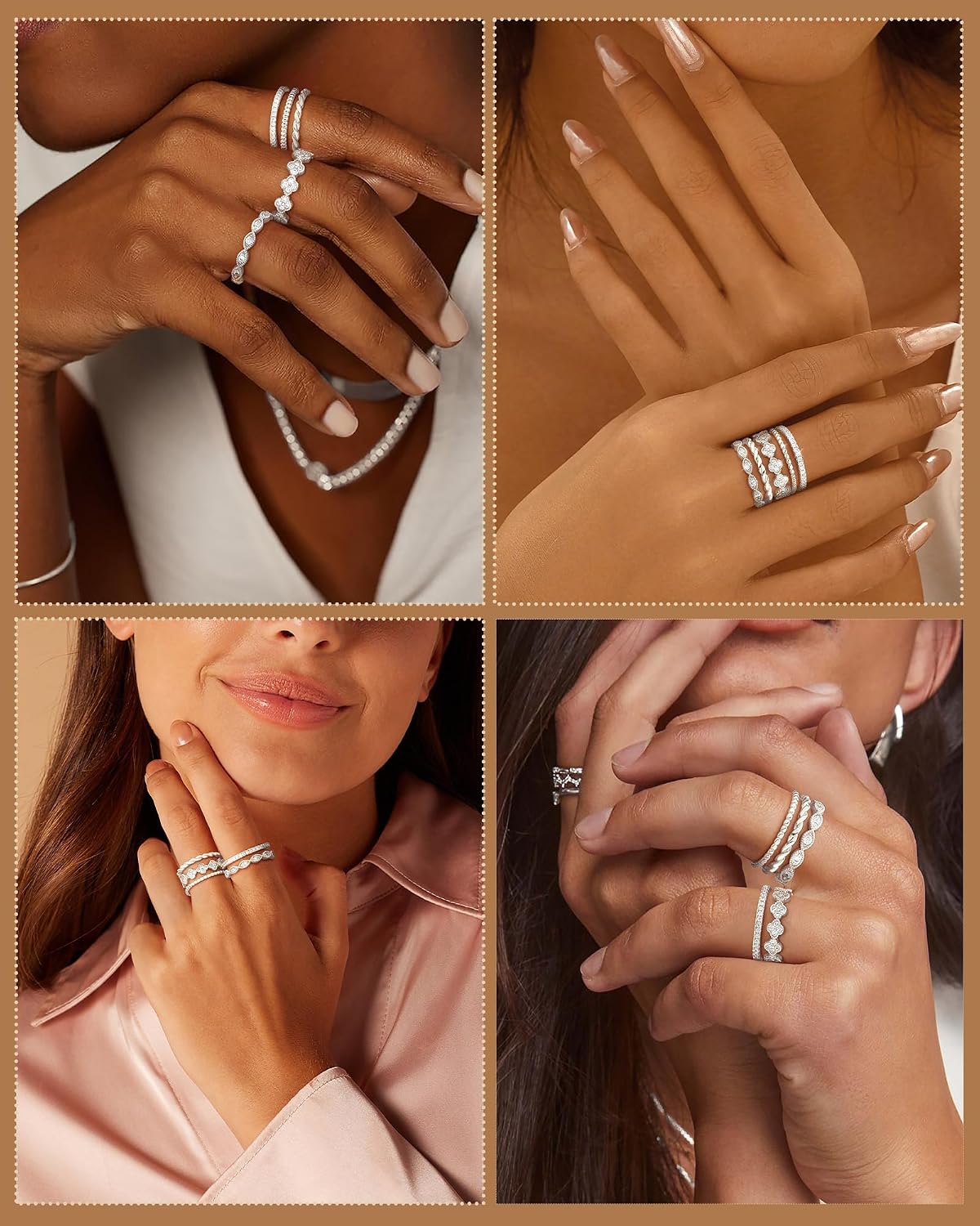 Anillos apilables de oro para mujer, no se deslustra, chapados en o...