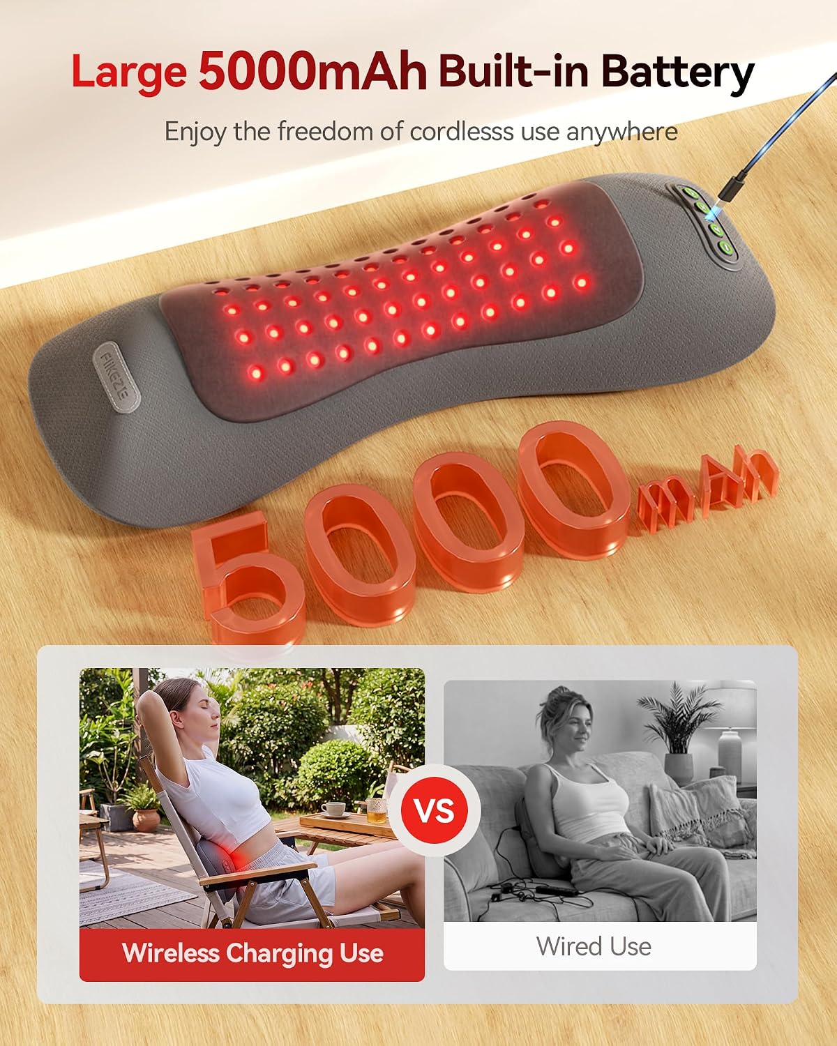 FliKEZE Masajeador lumbar 4 en 1 con luz roja 660\/850nm inalámbric...