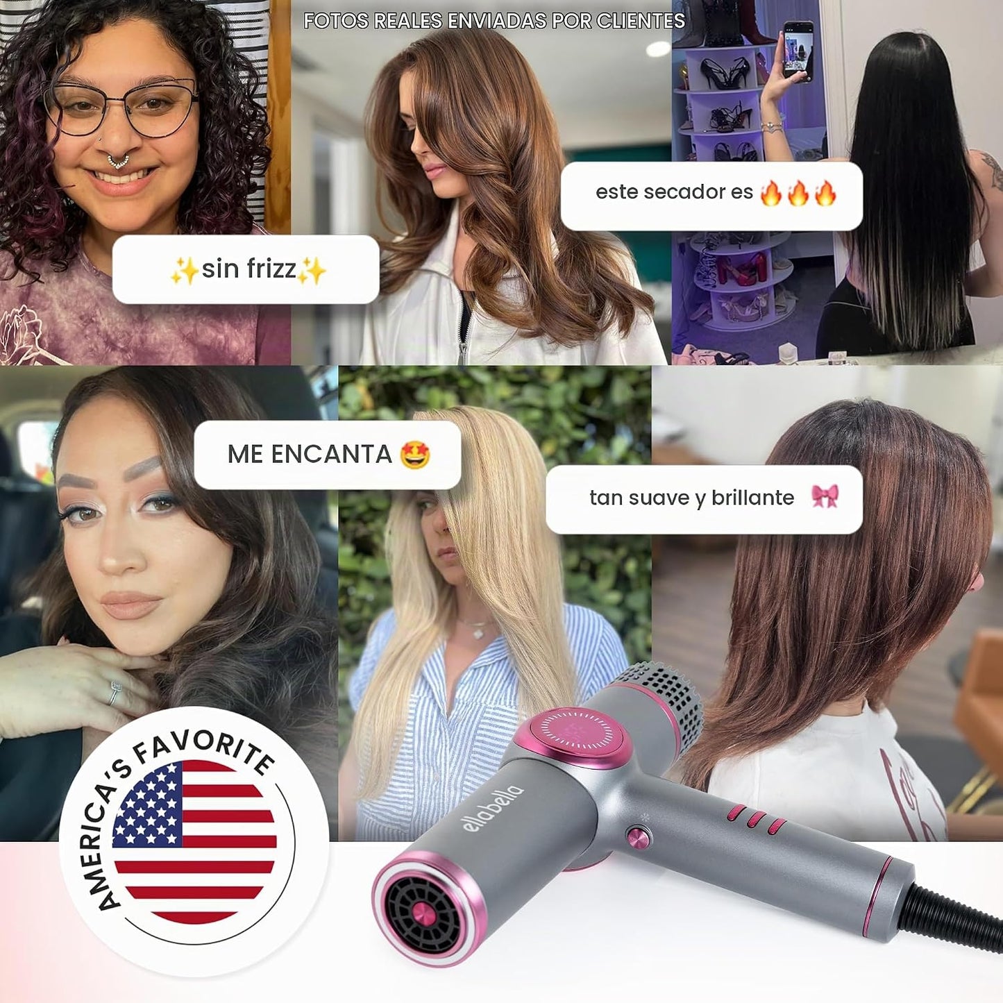 ELLA BELLA® Secador de cabello iónico con difusor - Secador de ione...