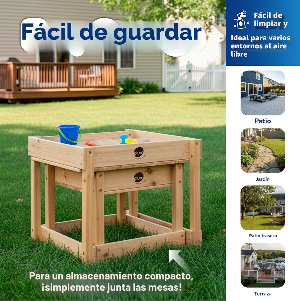 Plum Mesa de madera para arena y agua con cubierta, 2 Mesa sensoria...