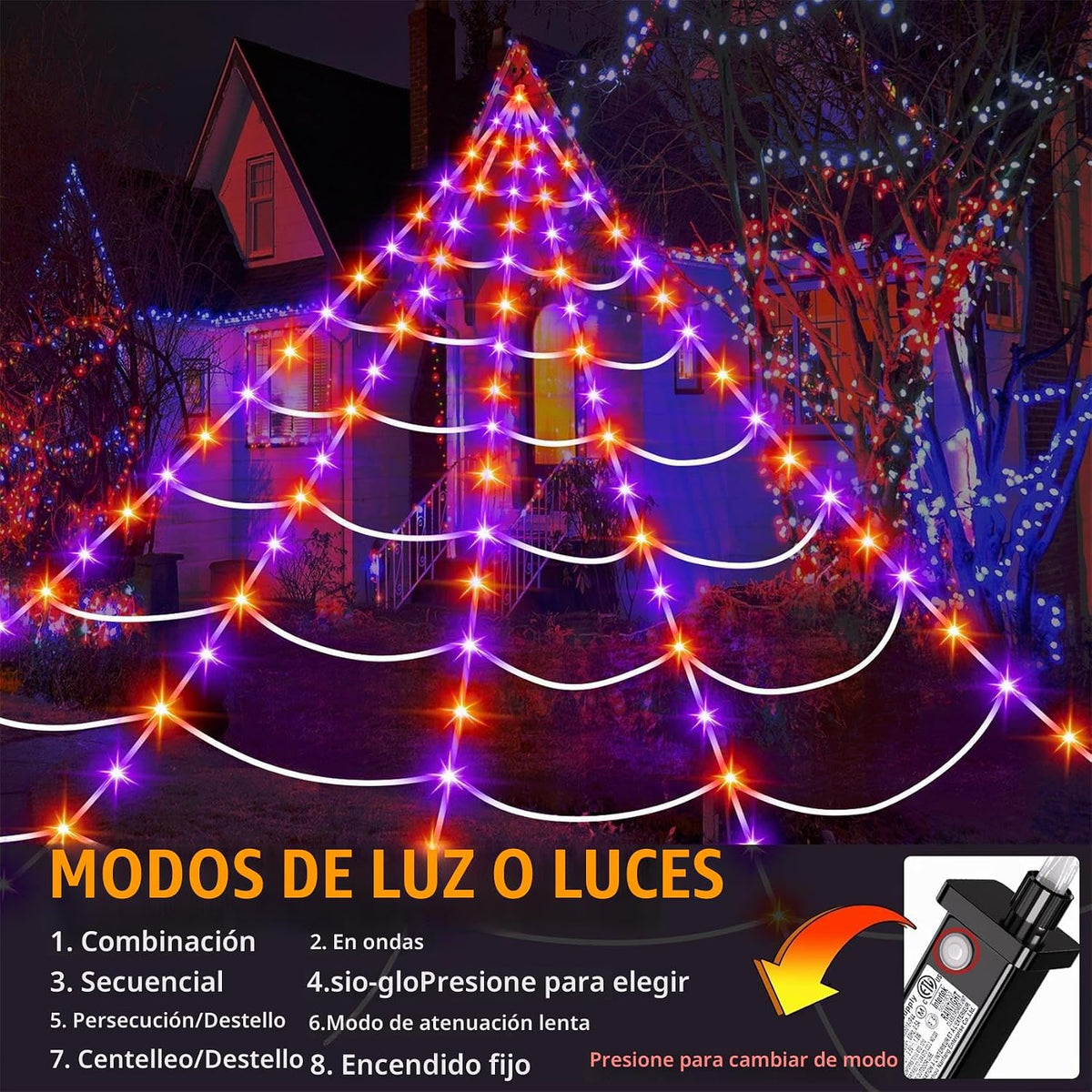Luces de telaraña gigante de Halloween para decoración al aire libr...