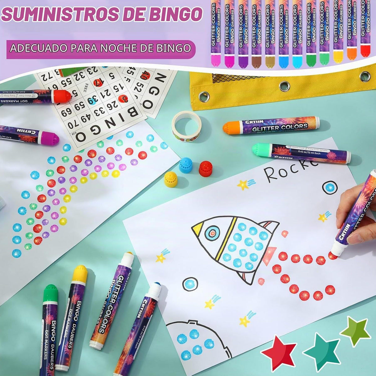 Crtiin Paquete de 24 Marcadores de Bingo con Purpurina, Marcadores...