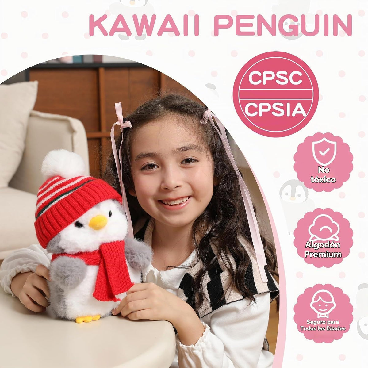 Animal de peluche de pingüino, peluche de pingüino con gorro de pun...