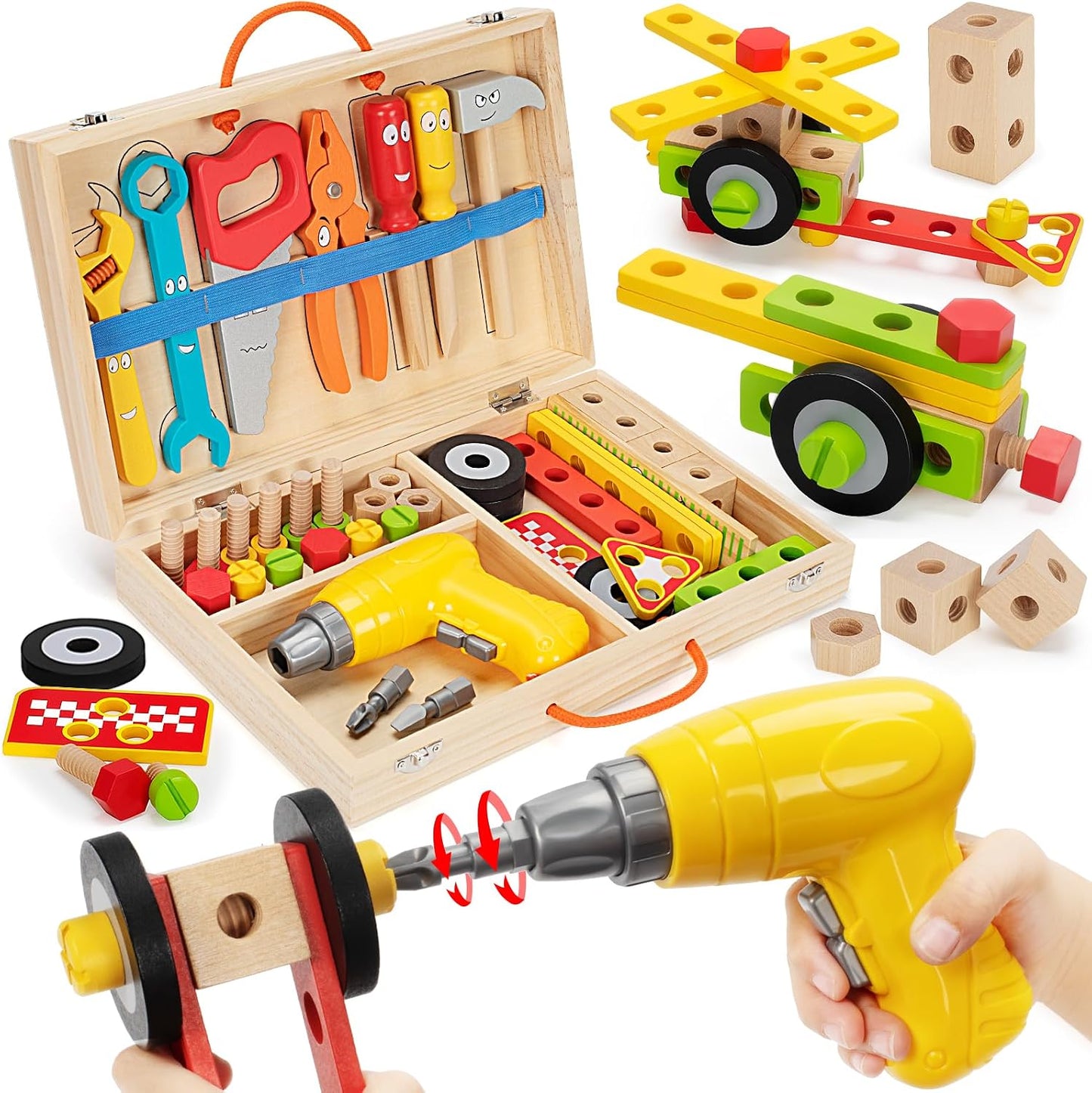 Set de herramientas para niños con taladro eléctrico, set de 46 pie...