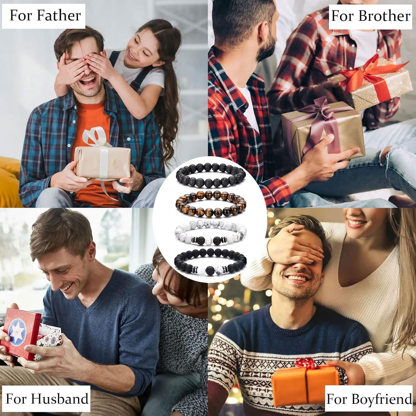 Pulsera de ojo de tigre RANKEEF para hombres 8mm de piedra natural...