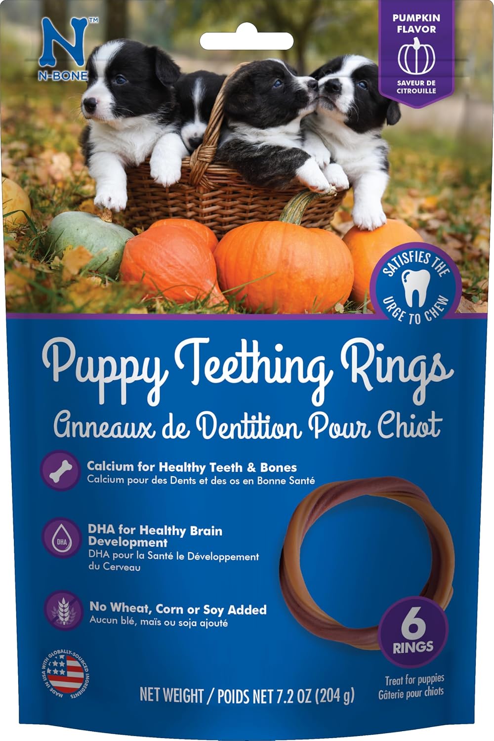 N-Bone Anillo de dentición para cachorros, sabor calabaza, 7.2 onza...